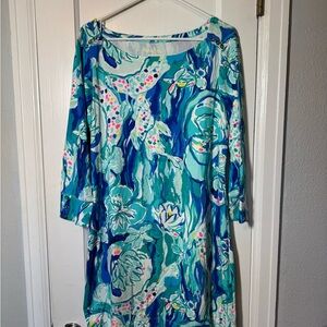 Lily Pulitzer Vibrant Print Boatneck 3 quarter length sleeve Dress